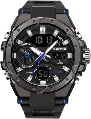 Findtime Mens Digital Analog Watches for Men, Men's Sports Outdoor Watch Military Tactical Wristwatch with Alarm Water Shock Resistant Date Dual Display Stopwatch
